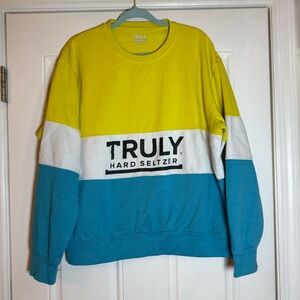TRULY Colorblock Crewneck Sweater - Yellow, White, Blue Size XL
